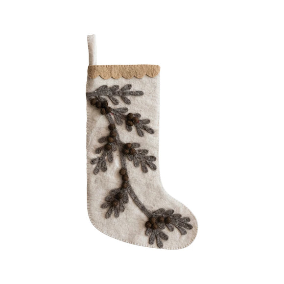 Handmade Felt Stocking w/ Applique & Pom-Poms