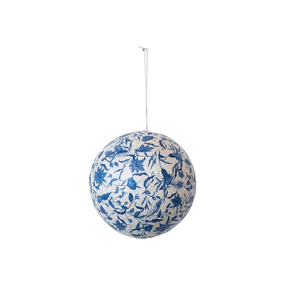 Large Blue & White Paper Mache Ball Ornament