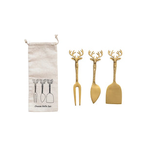 Brass Deer-Shaped Cheese Knife Set