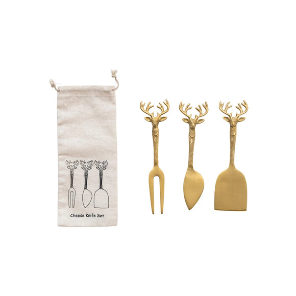 Brass Deer-Shaped Cheese Knife Set