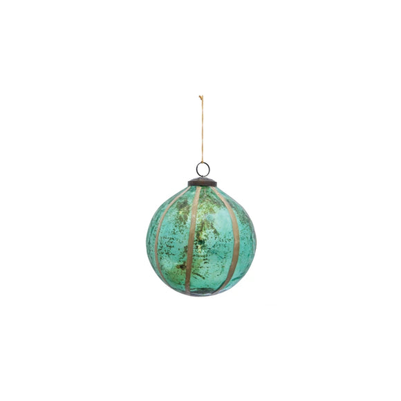 Small Turquoise Glass Ball Ornament w/ Embedded Leaves