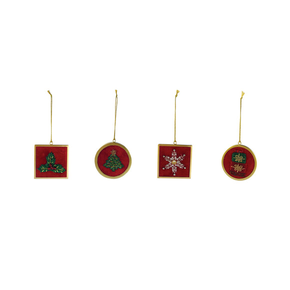 Velvet & Metal Beaded Holiday Icon Ornament