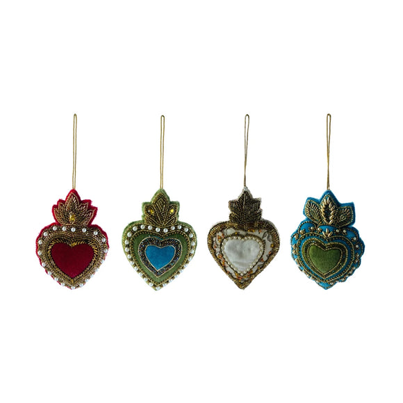 Handmade Beaded Velvet Sacred Heart Ornament