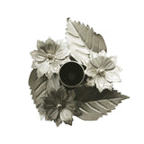Pewter Metal Poinsettia & Leaves Taper Holder