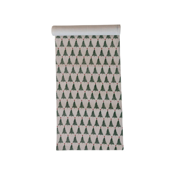 Stonewashed Cotton Table Runner w/ Christmas Tree Print