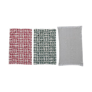 Stonewashed Red & Green Printed Waffle Weave Tea Towel Set