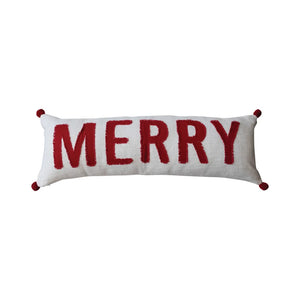 Red & White Merry Appliquéd Lumbar Pillow