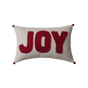 Red & White Appliquéd Joy Lumbar Pillow