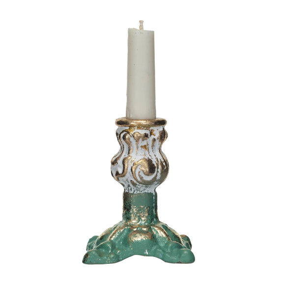 Small Green & Gold Cast Iron Taper Holder