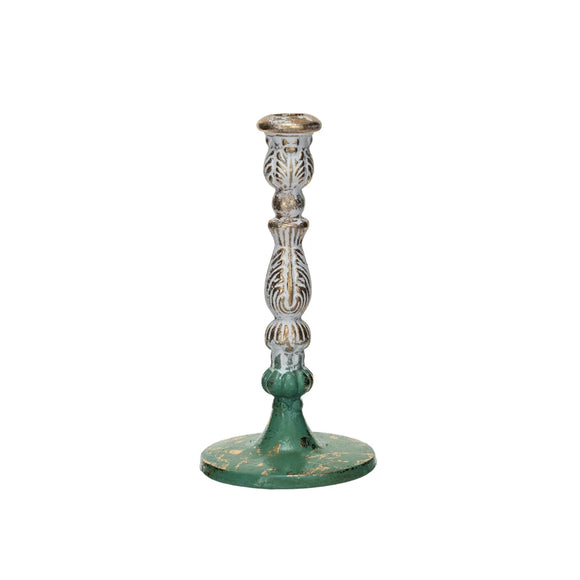 Large Green & Gold Cast Iron Taper Holder