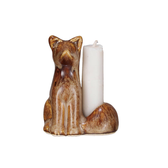 Stoneware Fox-Shaped Taper Holder