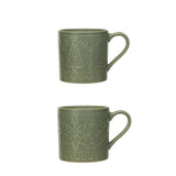 Debossed Green Stoneware Holiday Mug