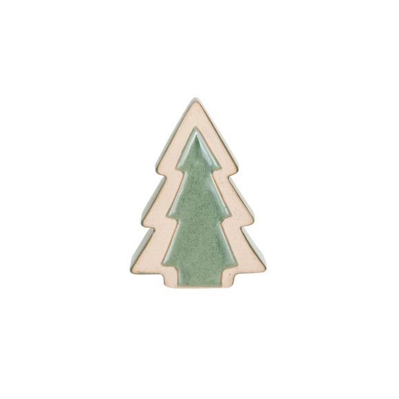 XSmall Green & Cream Stoneware Tree