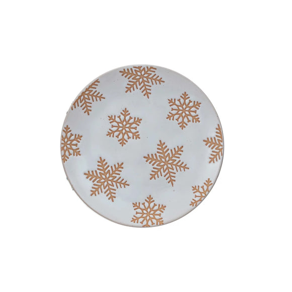 White Stoneware Plate w/ Wax Relief Snowflakes