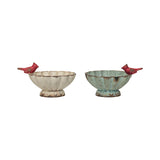 Fluted Pewter Dish w/ Decorative Cardinal