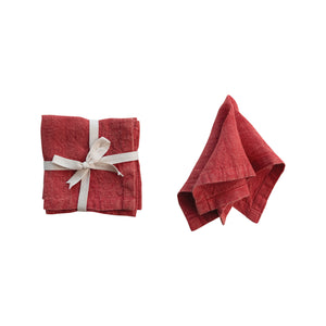 Stonewashed Red Linen Cocktail Napkin Set