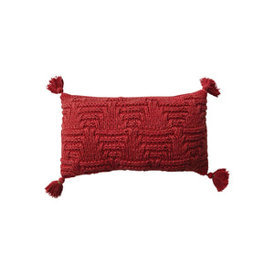 Red Knit Lumbar Pillow w/ Tassels