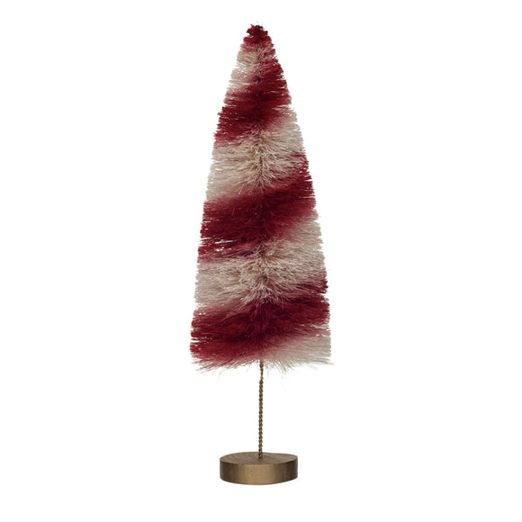 Small Cream & Red Swirl Bottle Brush Tree