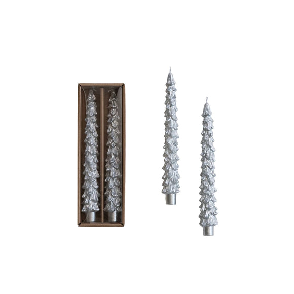 Unscented Snowy Tree Taper Candle Set