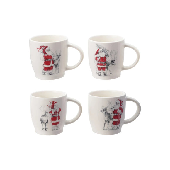 Stoneware Mug w/ Santa & Reindeer Scene