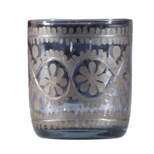 Large Grey/Blue Etched Mercury Glass Votive