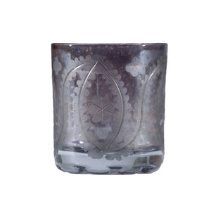 Small Grey/Blue Etched Mercury Glass Votive
