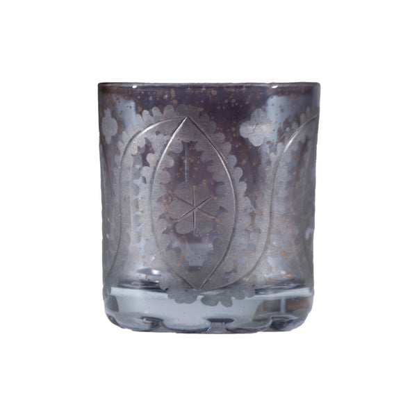 Small Grey/Blue Etched Mercury Glass Votive