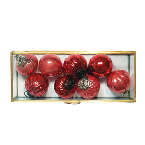Embossed Red Mercury Glass Ornament Set in Case