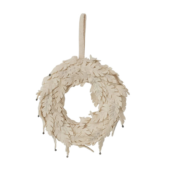 Cream Felt Leaves Wreath w/ Bells