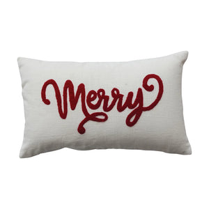 Slub Embroidered Merry Lumbar Pillow