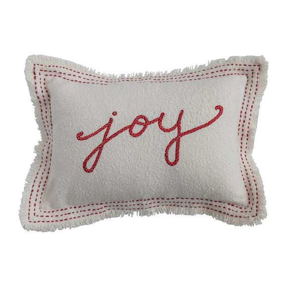 Textured Embroidered Joy Pillow w/ Fringe
