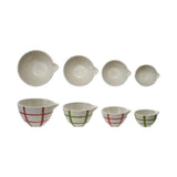 Green & Red Grid Stoneware Prep Bowl Set