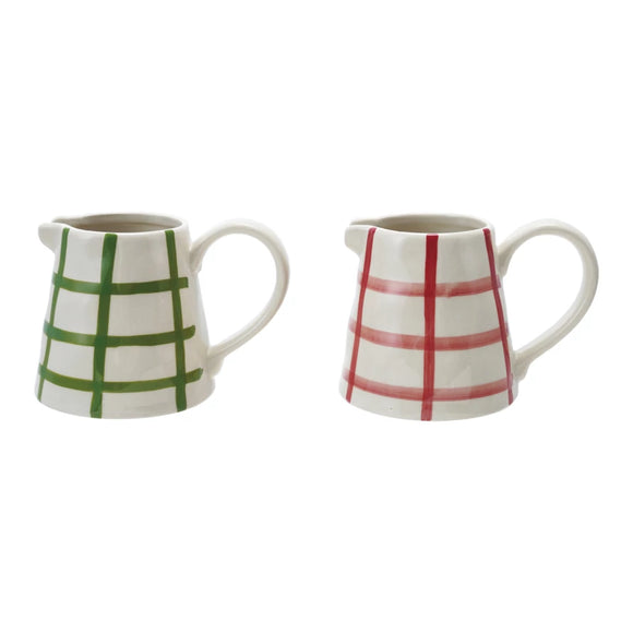Green/Red Grid Stoneware Creamer