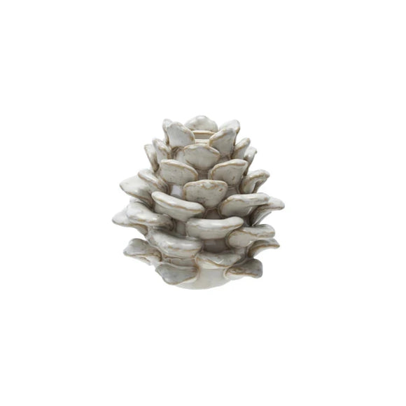 Cream Stoneware Pinecone-Shaped Taper Holder