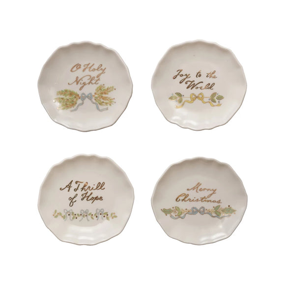 Stoneware Scalloped Plate w/ Holiday Sentiment