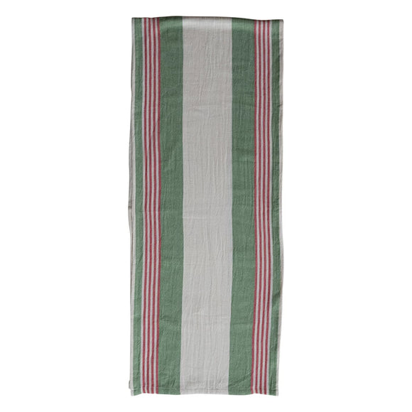 Striped Green, Red, & Grey Flour Sack Table Runner