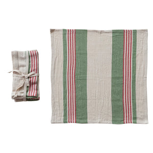 Striped Green, Red, & Grey Flour Sack Napkin Set