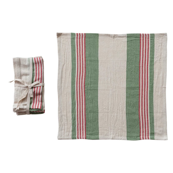 Striped Green, Red, & Grey Flour Sack Napkin Set