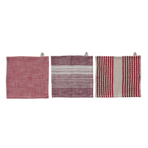 Red Striped Cotton Waffle Dish Cloth Set