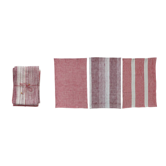 Red & Natural Woven Tea Towel Set