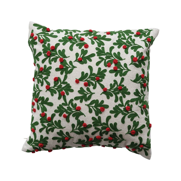 Square Embroidered Mistletoe Pillow