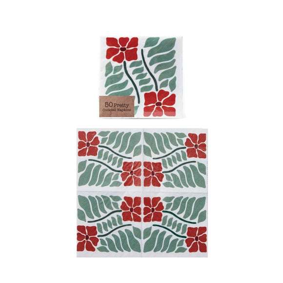 Paper Poinsettias Printed Cocktail Napkins