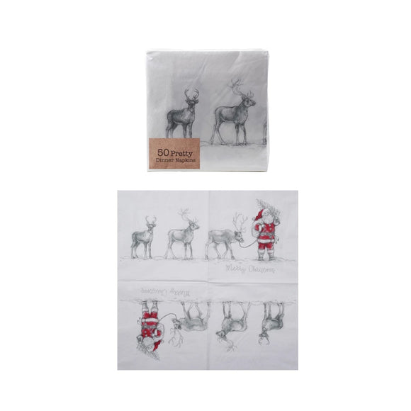 Paper Santa & Reindeer Printed Cocktail Napkins
