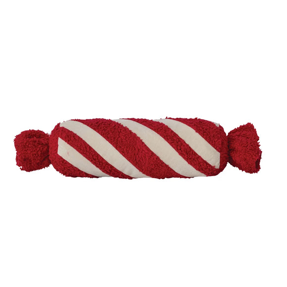 Cotton, Velvet, & Sherpa Candy Cane Bolster Pillow