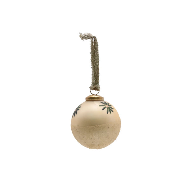 Small Hand-Painted Floral Ornament w/ Ribbon & Beads