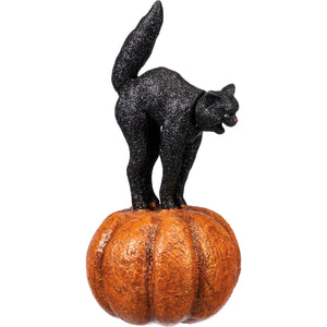 Black Cat on Pumpkin Figurine