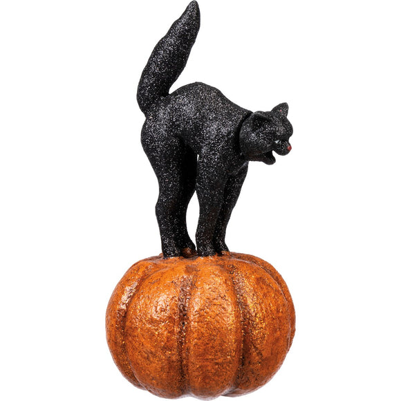 Black Cat on Pumpkin Figurine