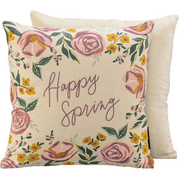 Happy Spring Floral Print Pillow