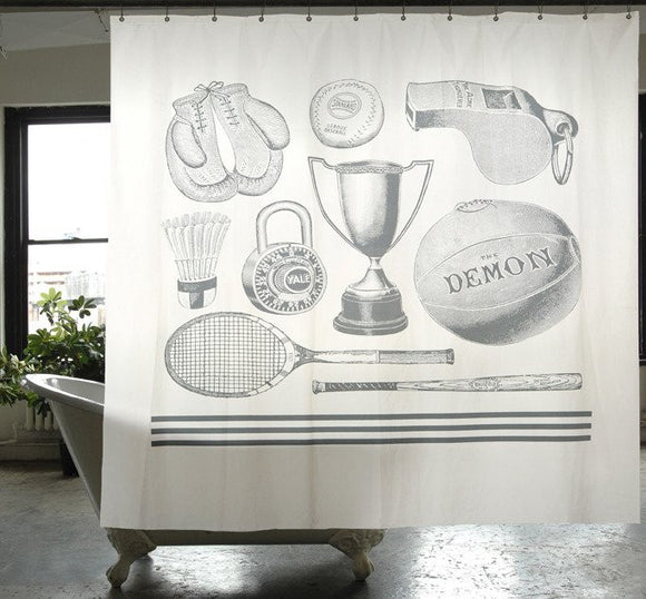 Vintage Sports Print Shower Curtain