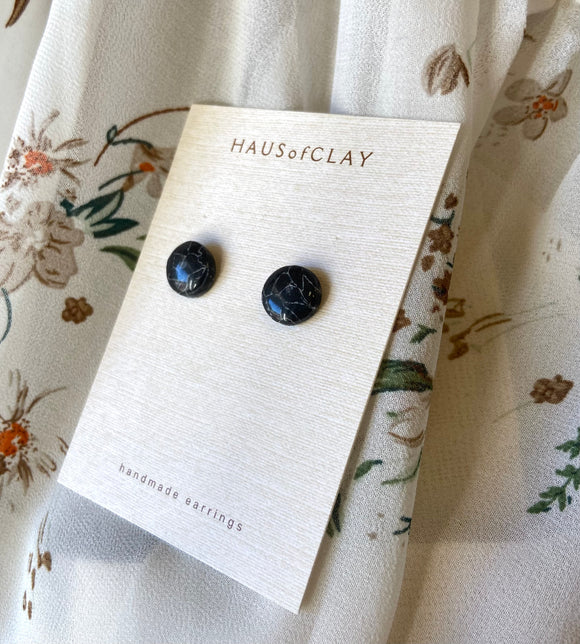 Handmade Unisex Black Marble Clay Earrings